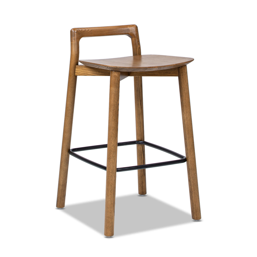 Sven 26.5' Modern Minimalist Low Back Wood Counter Stool, Dark Brown Walnut