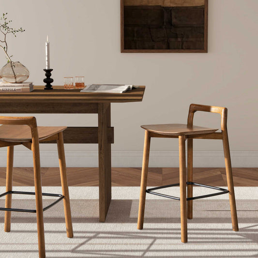 Sven 26.5' Modern Minimalist Low Back Wood Counter Stool, Dark Brown Walnut