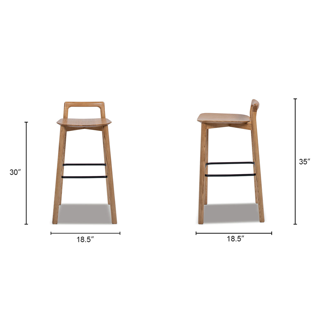 Sven 30' Modern Minimalist Low Back Wood Barstool, Natural Blonde Ash Wood Bar Stools