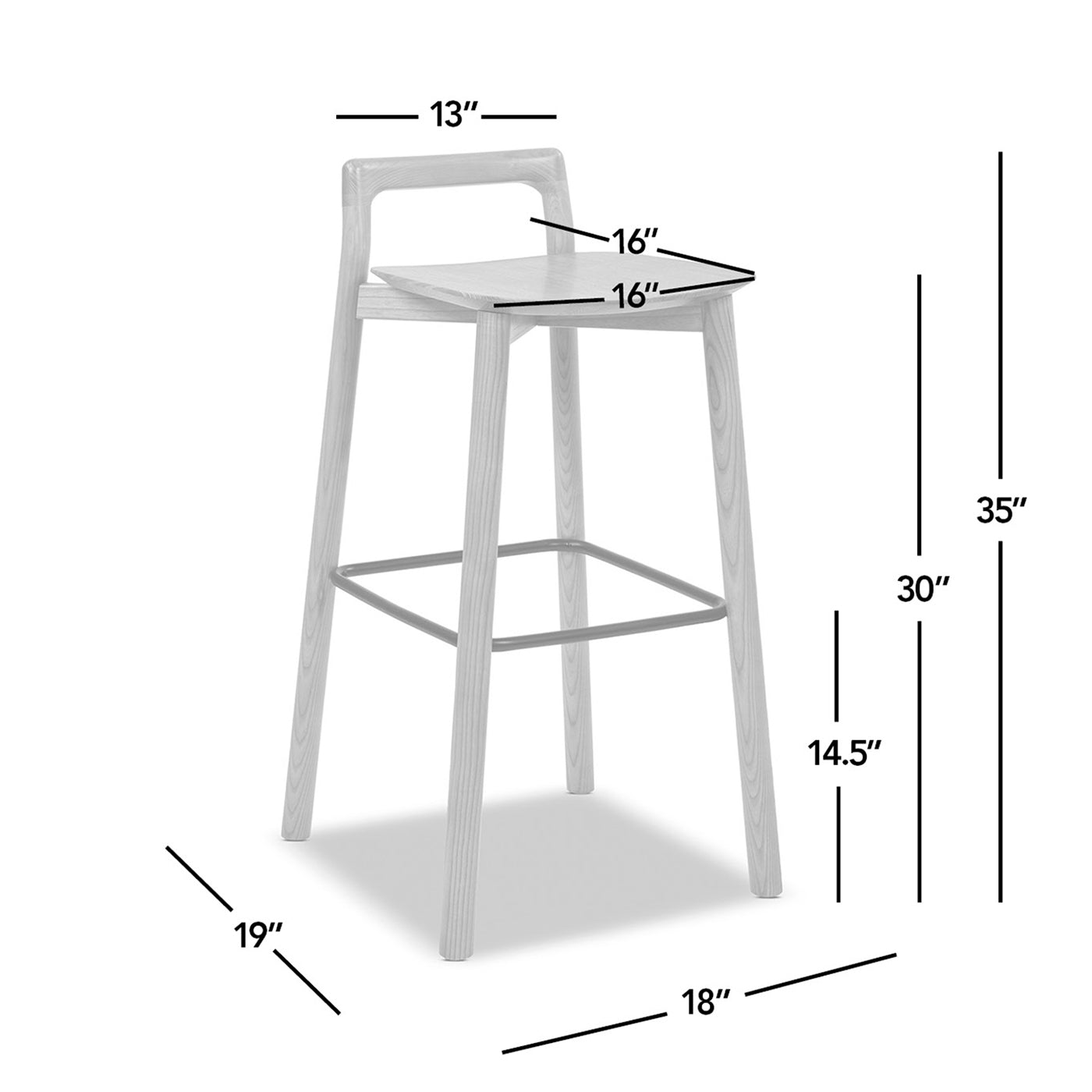 Sven 30' Modern Minimalist Low Back Wood Barstool, Natural Blonde Ash Wood Bar Stools