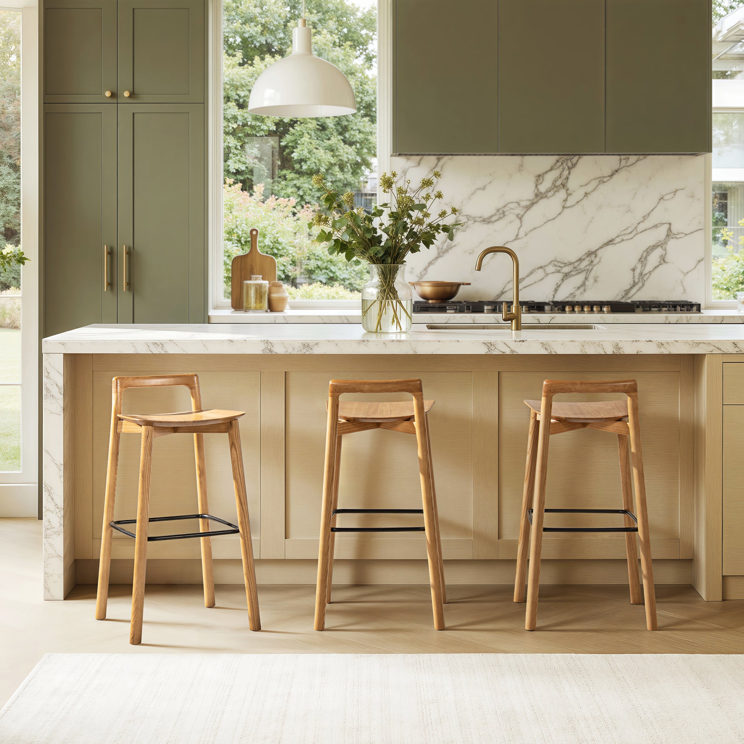 Sven 30' Modern Minimalist Low Back Wood Barstool, Natural Blonde Ash Wood Bar Stools