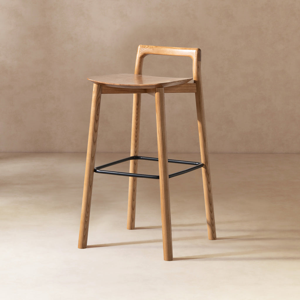 Sven 30' Modern Minimalist Low Back Wood Barstool, Natural Blonde Ash Wood Bar Stools