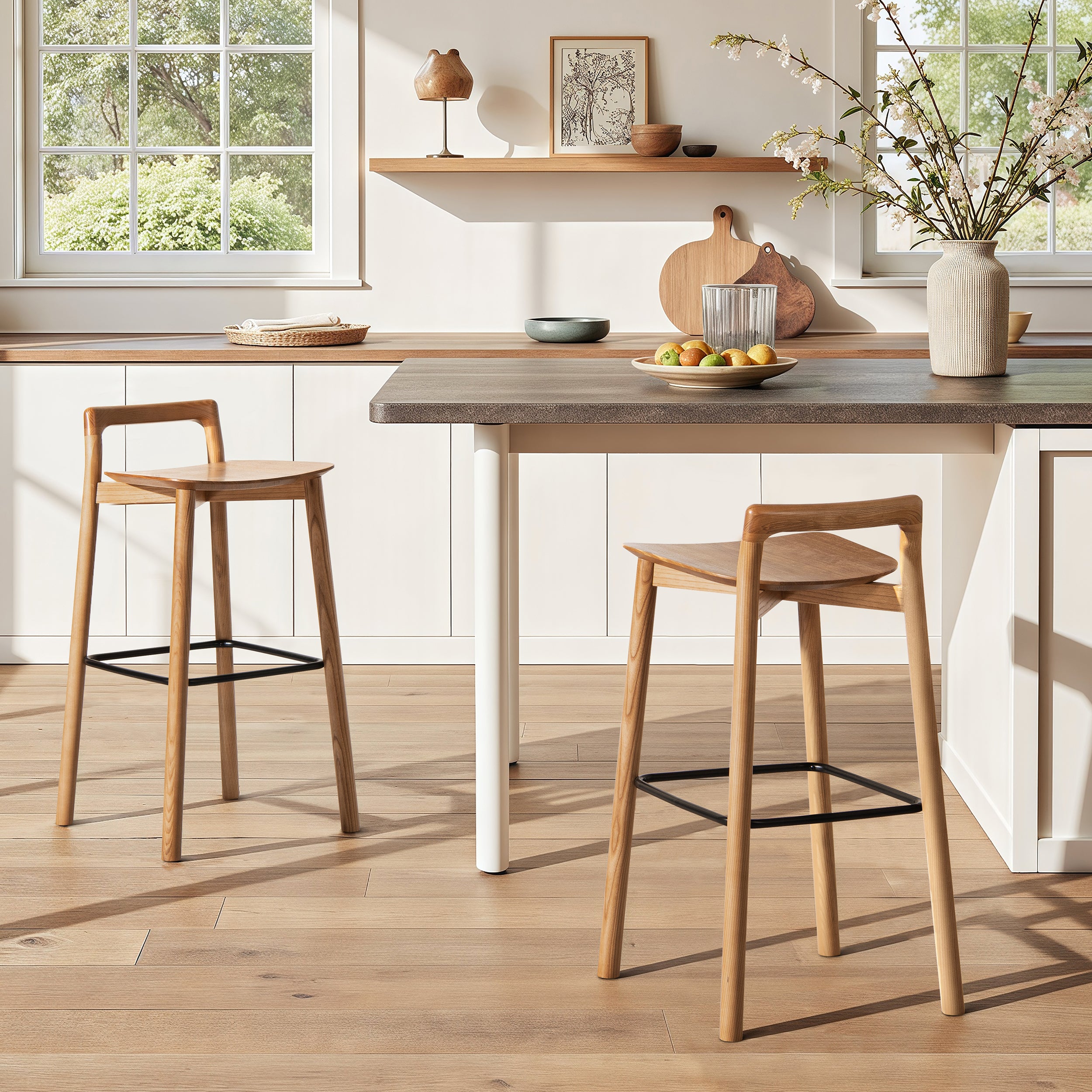 Sven 30' Modern Minimalist Low Back Wood Barstool, Natural Blonde Ash Wood Bar Stools