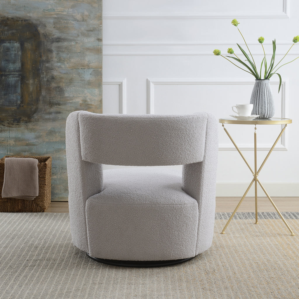 Swivel Barrel Chair with Soft Teddy Fabric, Comfy Round Accent Chair for Living Room.Upholstered Performance Fabric for Living Room Bedroom Reading Waitingroom,1 PC,Teddy Grey