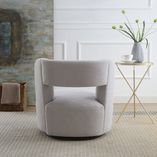 Swivel Barrel Chair with Soft Teddy Fabric, Comfy Round Accent Chair for Living Room.Upholstered Performance Fabric for Living Room Bedroom Reading Waitingroom,1 PC,Teddy Grey