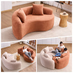 Tai Chi Inspired S-Curved Chenille Sectional Sofa, Dual-Depth, Coral Pink, No Assembly, Compact Design