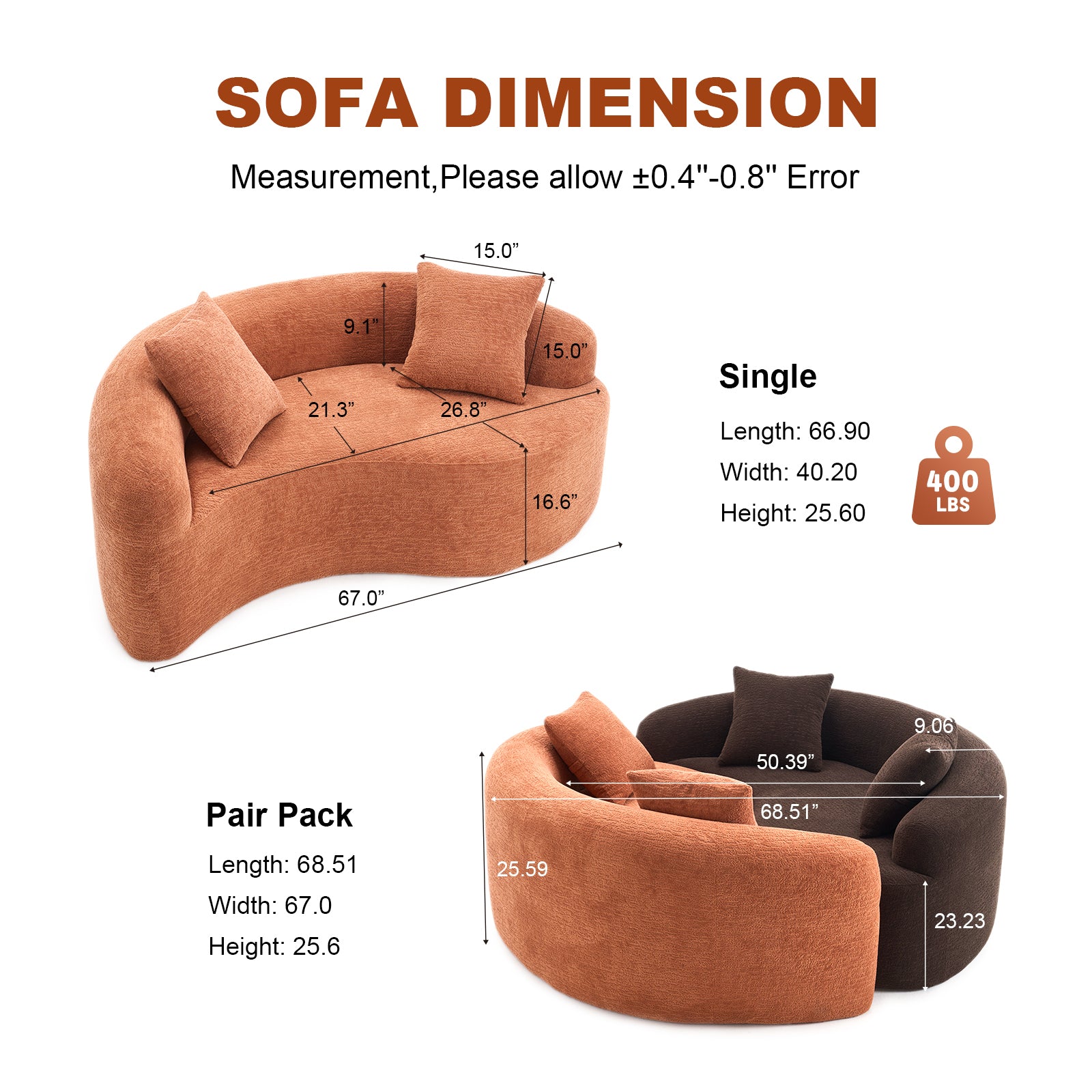 Tai Chi Inspired S-Curved Chenille Sectional Sofa, Dual-Depth, Coral Pink, No Assembly, Compact Design