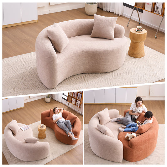 Tai Chi Inspired LY-042 S-Curved Chenille Sectional Sofa, Dual-Depth, Beige, Compact Design, No Assembly, 66.9' L