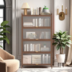 57'' Tall Metal 4 Flip Doors Cabinet, with Ample Storage Space for Bedroom, Office, Living Room, Hallway, Entryway (Walnut) Storage Cabinet