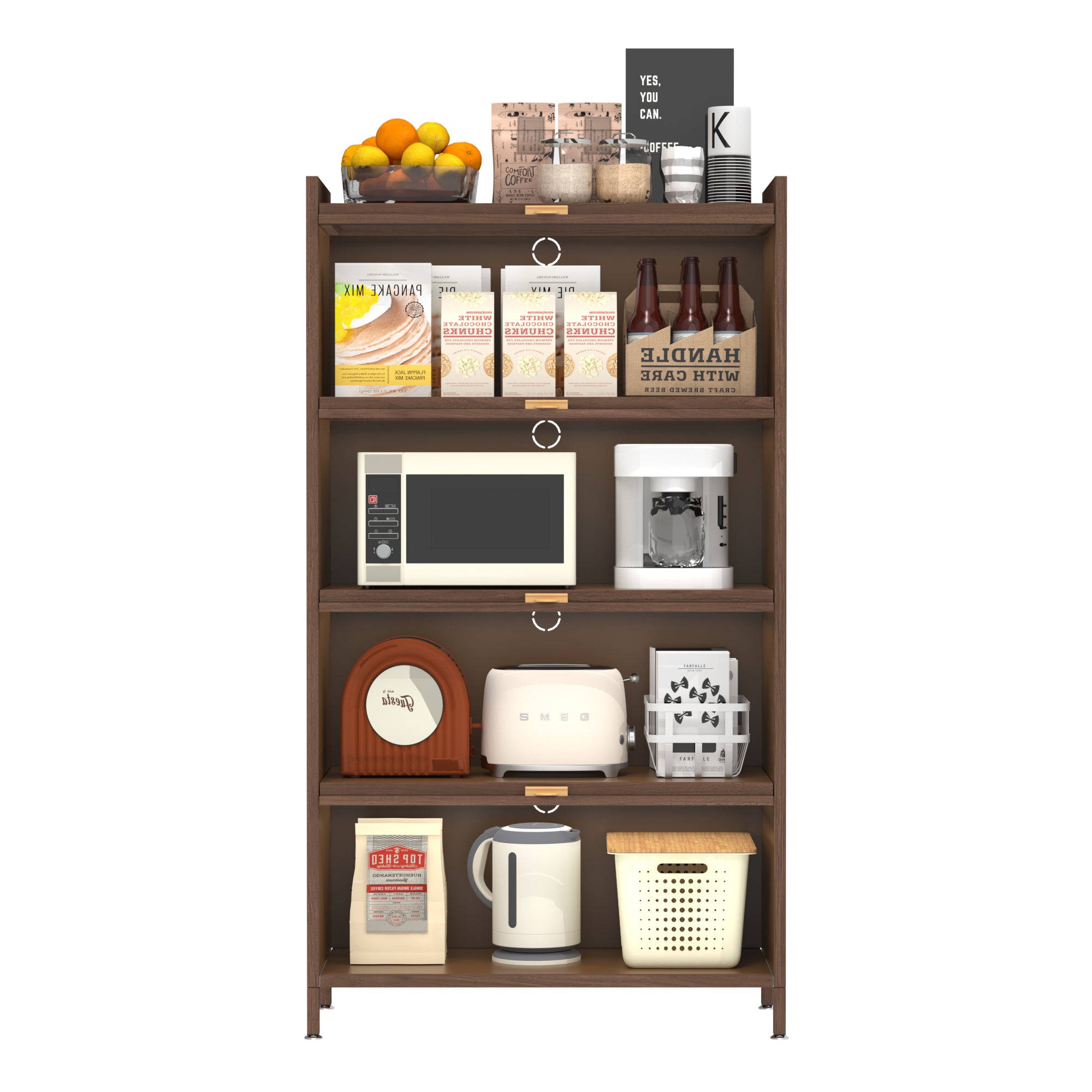 57'' Tall Metal 4 Flip Doors Cabinet, with Ample Storage Space for Bedroom, Office, Living Room, Hallway, Entryway (Walnut) Storage Cabinet