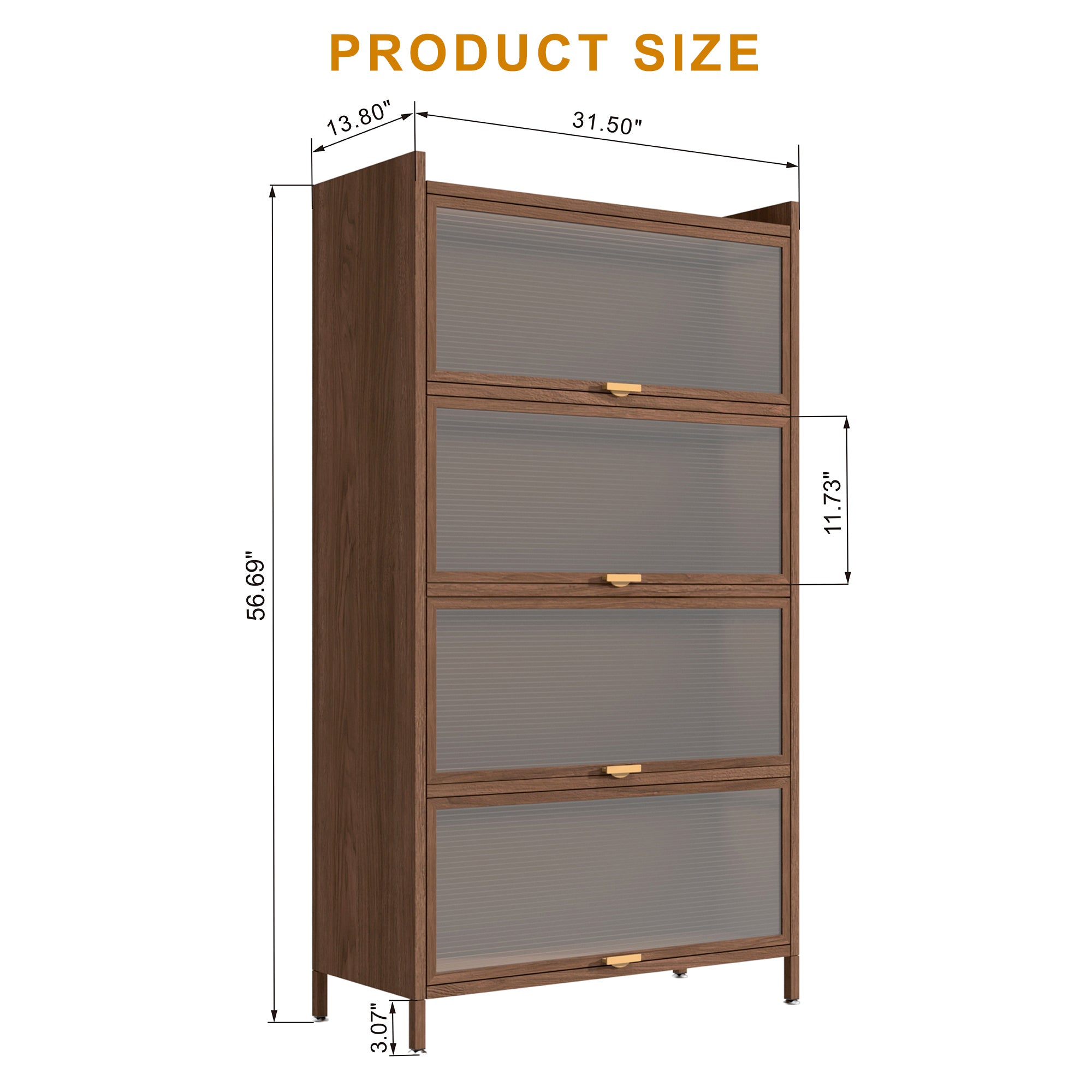 57'' Tall Metal 4 Flip Doors Cabinet, with Ample Storage Space for Bedroom, Office, Living Room, Hallway, Entryway (Walnut) Storage Cabinet