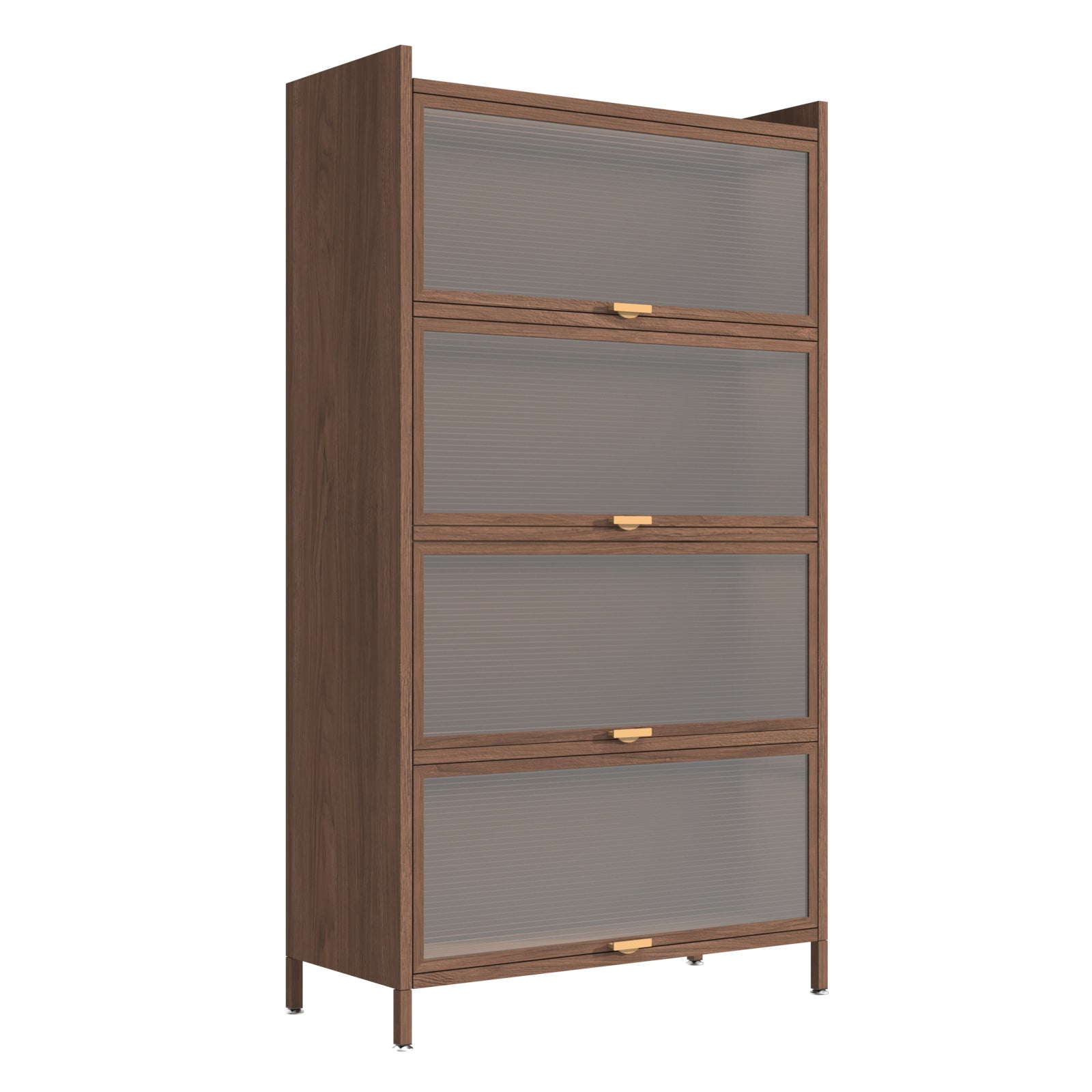 57'' Tall Metal 4 Flip Doors Cabinet, with Ample Storage Space for Bedroom, Office, Living Room, Hallway, Entryway (Walnut) Storage Cabinet