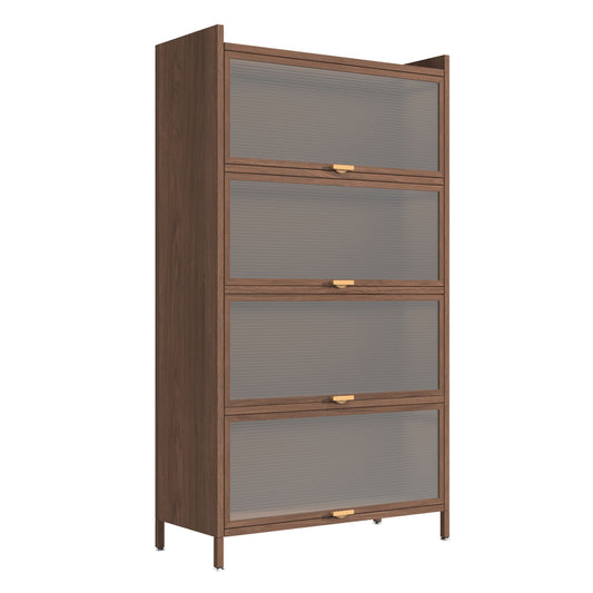 57'' Tall Metal 4 Flip Doors Cabinet, with Ample Storage Space for Bedroom, Office, Living Room, Hallway, Entryway (Walnut) Storage Cabinet