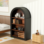 Bookcase, 4-Shelf Tall Bookshelf, 45.66' Wood Open Display Floor Arched Bookcase, Large Storage Organizer for Library, Bedroom, and Living Room (Black)