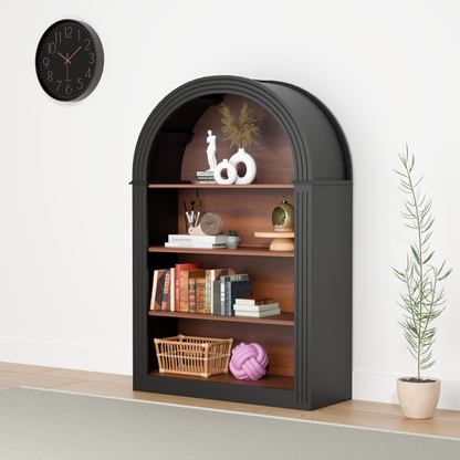 Bookcase, 4-Shelf Tall Bookshelf, 45.66' Wood Open Display Floor Arched Bookcase, Large Storage Organizer for Library, Bedroom, and Living Room (Black)