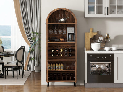 71'Farmhouse Arched Bar Cabinet: tall arched display cabinet , arch wine bar cabinets &coffee bar, whiskey station with wine rack and Wine Glass Holder - Liquor Bars Cabinet for Living Dining Room