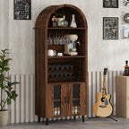 71'Farmhouse Arched Bar Cabinet: tall arched display cabinet , arch wine bar cabinets &coffee bar, whiskey station with wine rack and Wine Glass Holder - Liquor Bars Cabinet for Living Dining Room