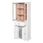 67.2' Tall Bathroom Storage Cabinet with Tempered Glass Doors, Adjustable Shelves & Drawer – Modern Freestanding Linen Tower, Soft-Close Design
