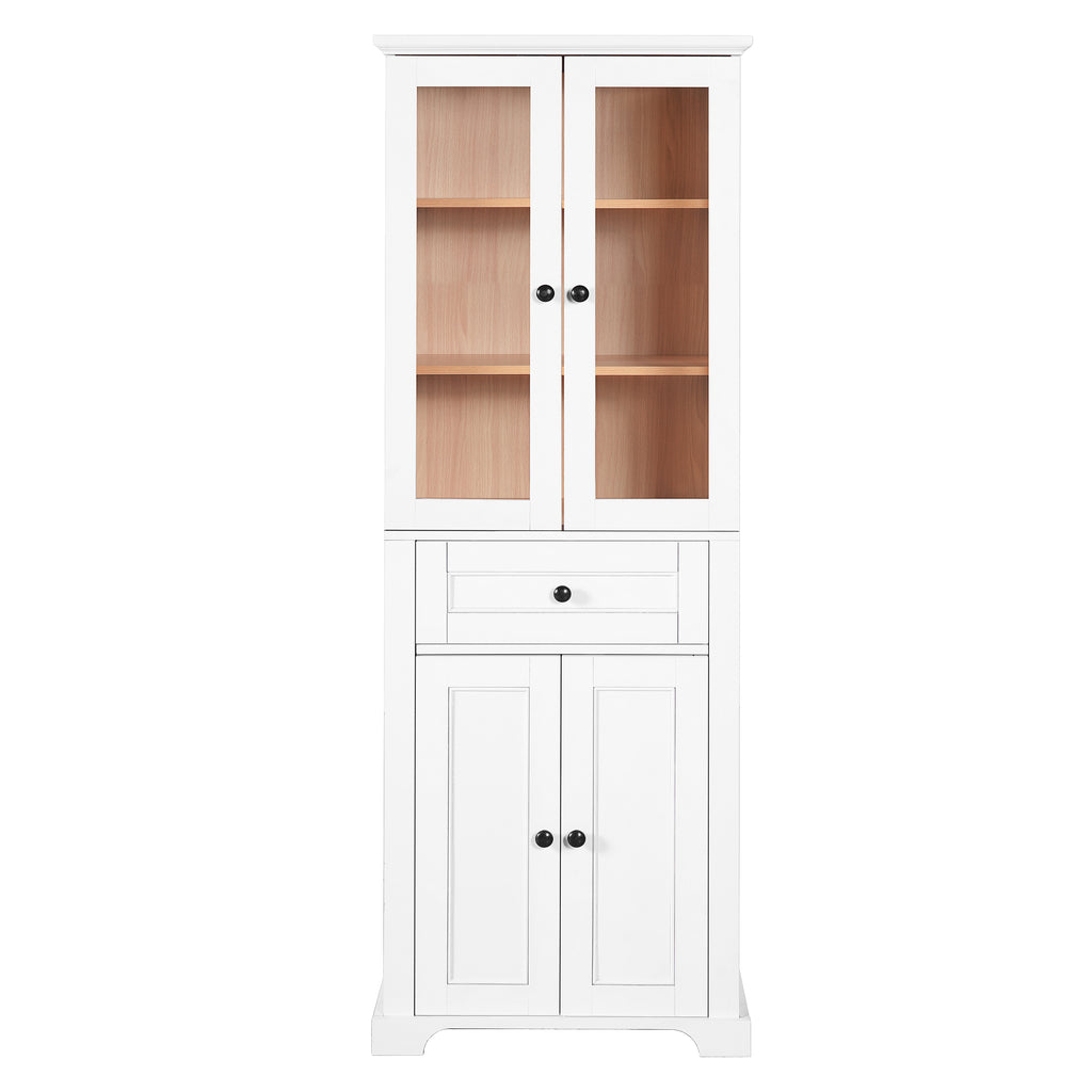 67.2' Tall Bathroom Storage Cabinet with Tempered Glass Doors, Adjustable Shelves & Drawer – Modern Freestanding Linen Tower, Soft-Close Design