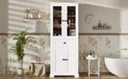 67.2' Tall Bathroom Storage Cabinet with Tempered Glass Doors, Adjustable Shelves & Drawer – Modern Freestanding Linen Tower, Soft-Close Design