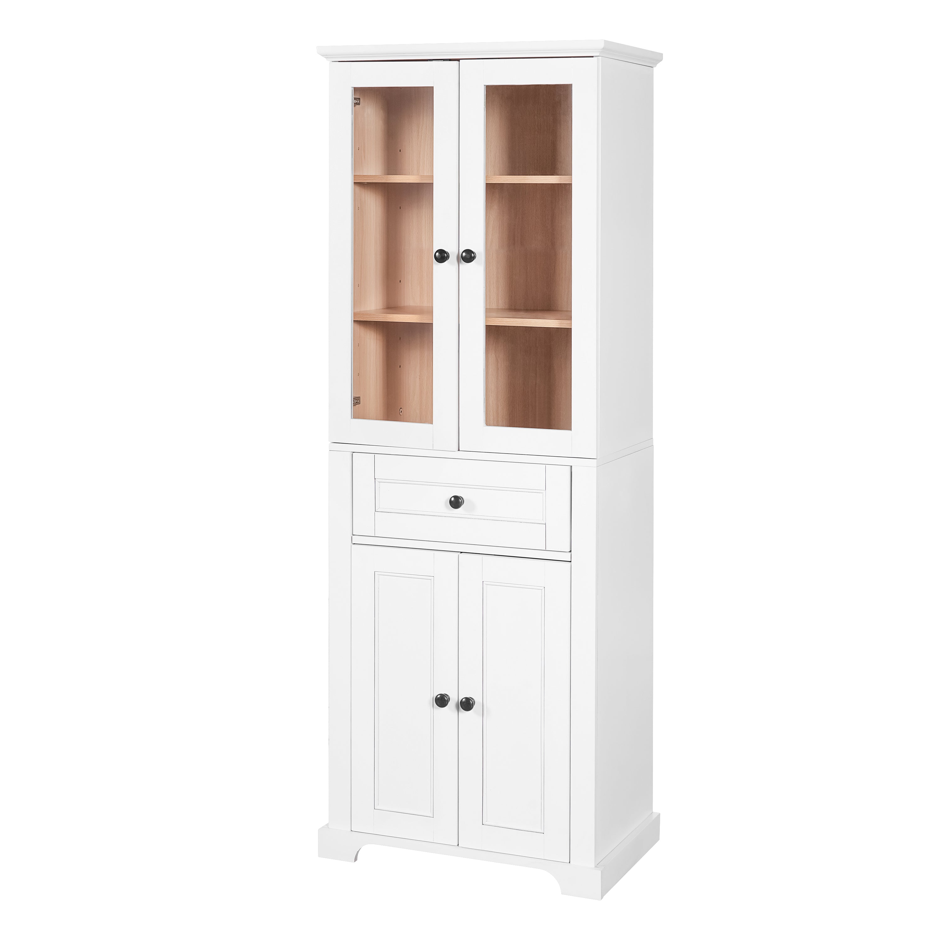 67.2' Tall Bathroom Storage Cabinet with Tempered Glass Doors, Adjustable Shelves & Drawer – Modern Freestanding Linen Tower, Soft-Close Design