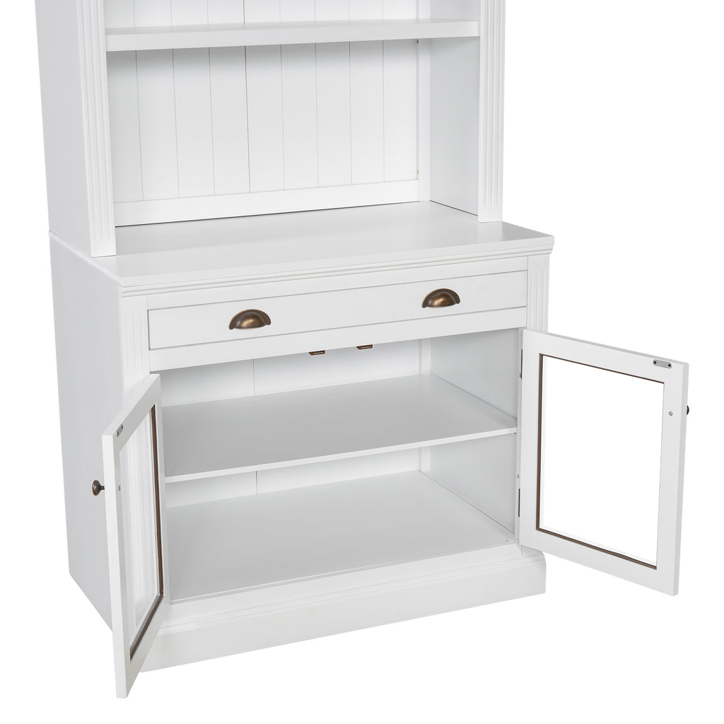 83.4'Tall Bookshelf, Modern Bookcase with 2 Glass Doors and 1 Drawer,Storage Bookcase with Open Shelves for Living Room,Home Office,White