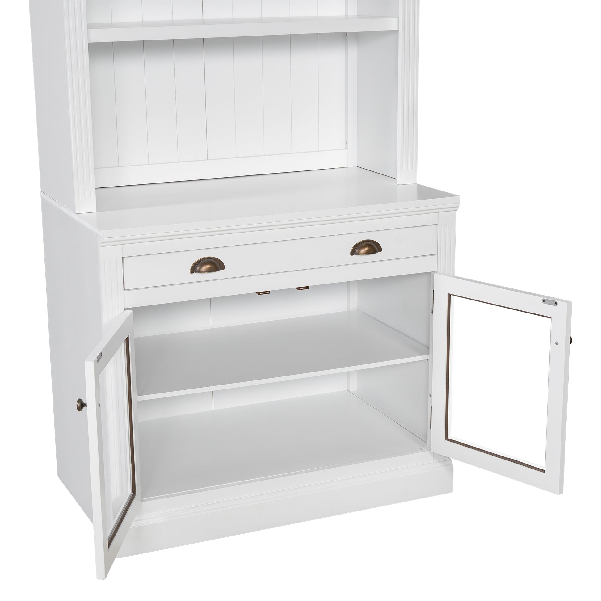 83.4'Tall Bookshelf, Modern Bookcase with 2 Glass Doors and 1 Drawer,Storage Bookcase with Open Shelves for Living Room,Home Office,White