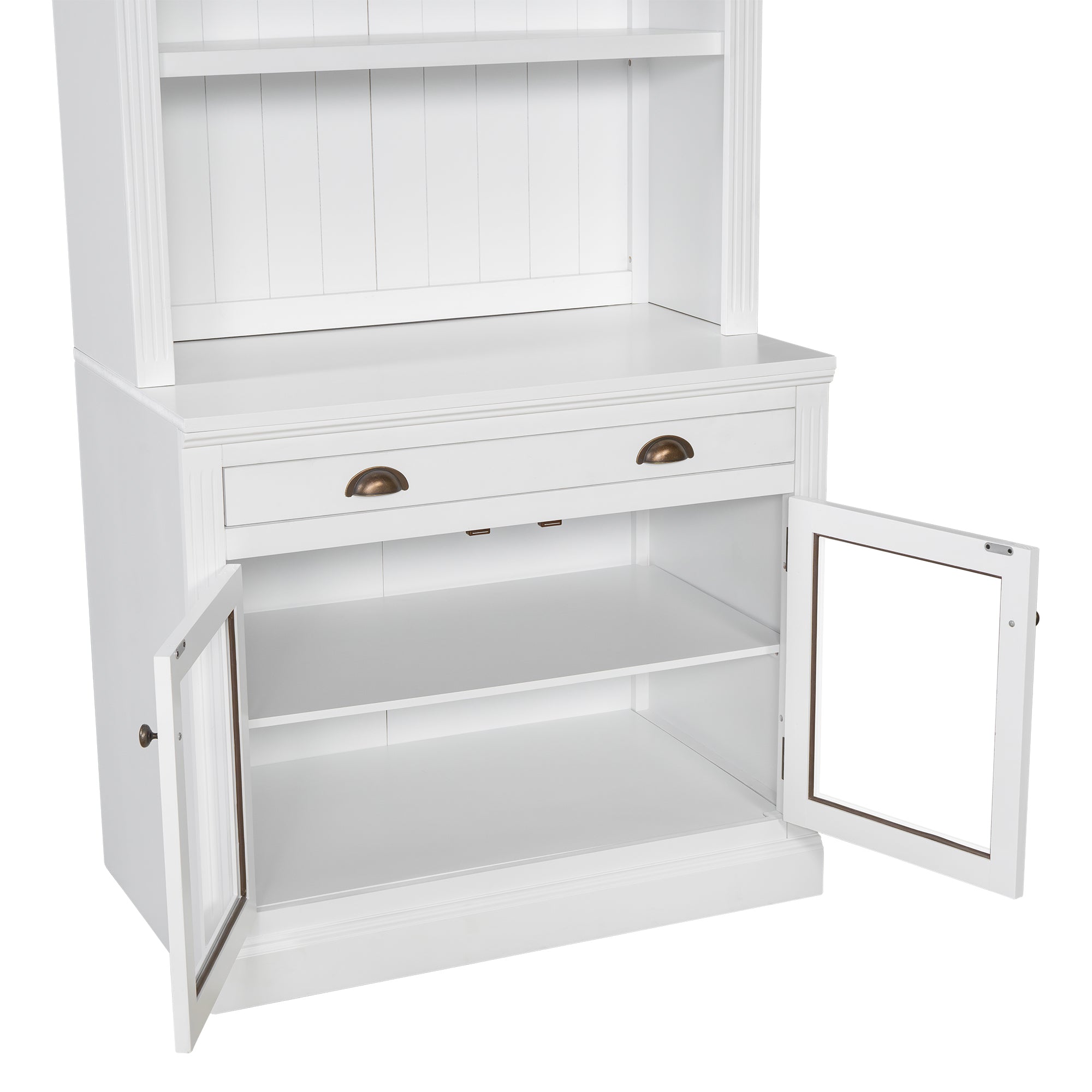 83.4'Tall Bookshelf, Modern Bookcase with 2 Glass Doors and 1 Drawer,Storage Bookcase with Open Shelves for Living Room,Home Office,White