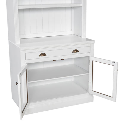 83.4'Tall Bookshelf, Modern Bookcase with 2 Glass Doors and 1 Drawer,Storage Bookcase with Open Shelves for Living Room,Home Office,White