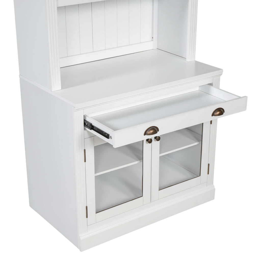 83.4'Tall Bookshelf, Modern Bookcase with 2 Glass Doors and 1 Drawer,Storage Bookcase with Open Shelves for Living Room,Home Office,White