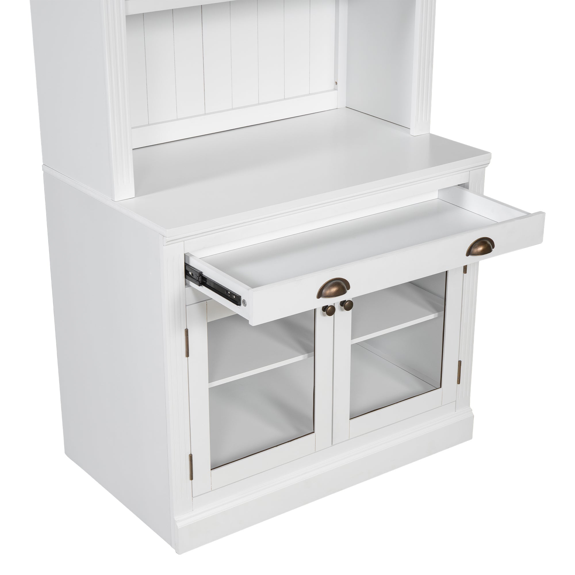 83.4'Tall Bookshelf, Modern Bookcase with 2 Glass Doors and 1 Drawer,Storage Bookcase with Open Shelves for Living Room,Home Office,White