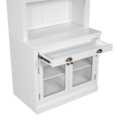 83.4'Tall Bookshelf, Modern Bookcase with 2 Glass Doors and 1 Drawer,Storage Bookcase with Open Shelves for Living Room,Home Office,White