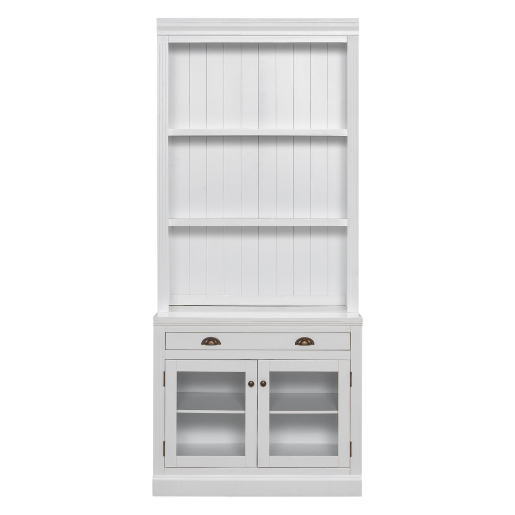 83.4'Tall Bookshelf, Modern Bookcase with 2 Glass Doors and 1 Drawer,Storage Bookcase with Open Shelves for Living Room,Home Office,White