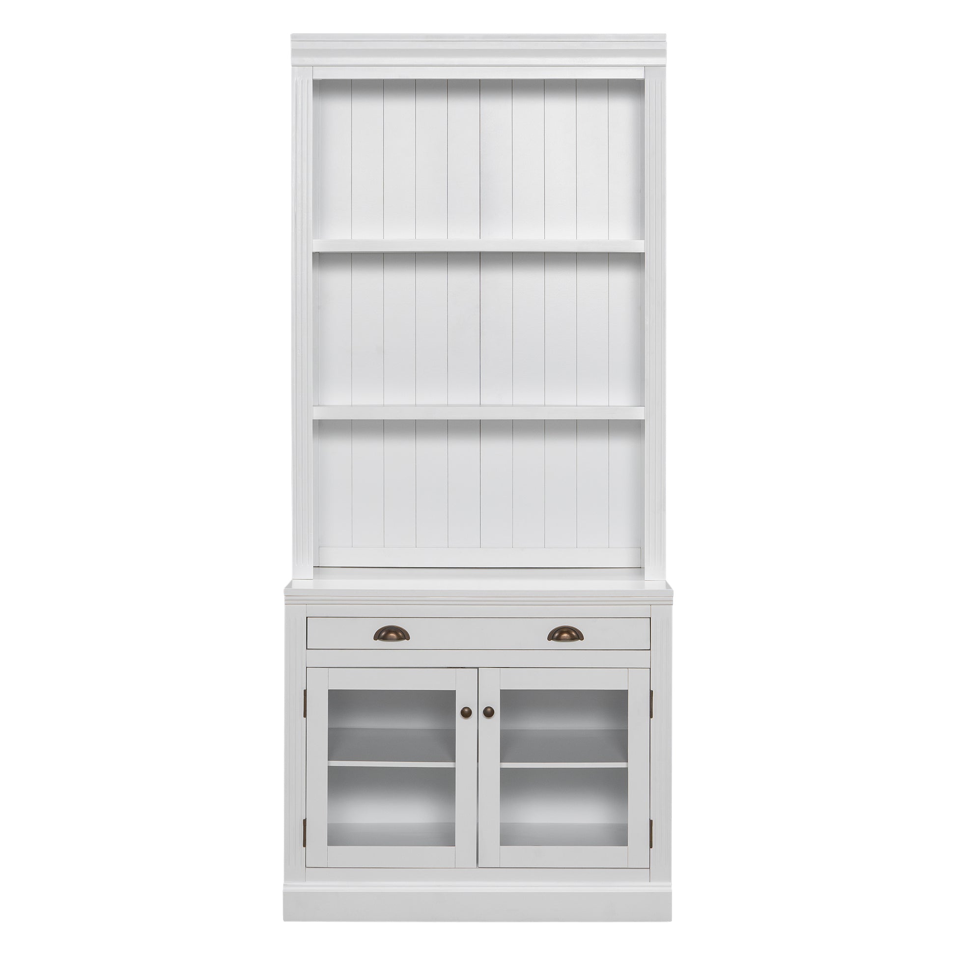 83.4'Tall Bookshelf, Modern Bookcase with 2 Glass Doors and 1 Drawer,Storage Bookcase with Open Shelves for Living Room,Home Office,White