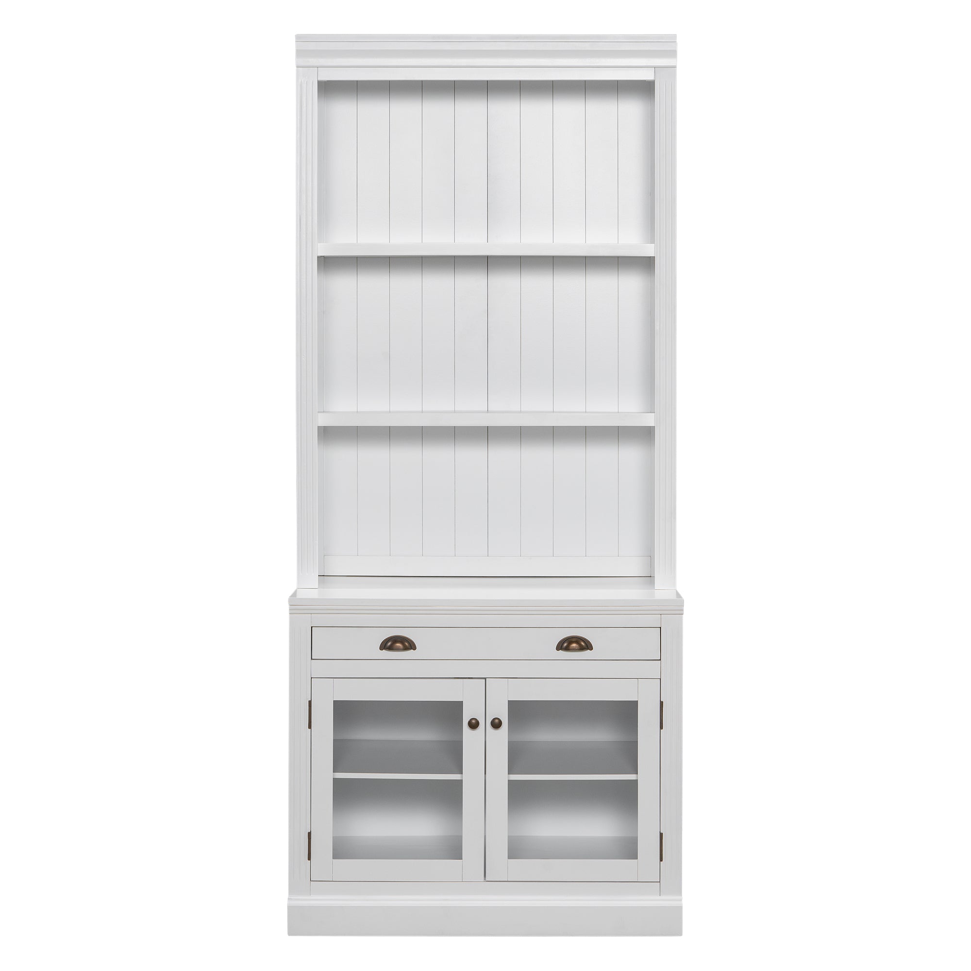 83.4'Tall Bookshelf, Modern Bookcase with 2 Glass Doors and 1 Drawer,Storage Bookcase with Open Shelves for Living Room,Home Office,White