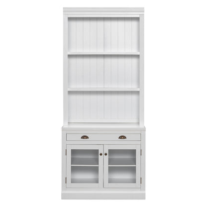 83.4'Tall Bookshelf, Modern Bookcase with 2 Glass Doors and 1 Drawer,Storage Bookcase with Open Shelves for Living Room,Home Office,White