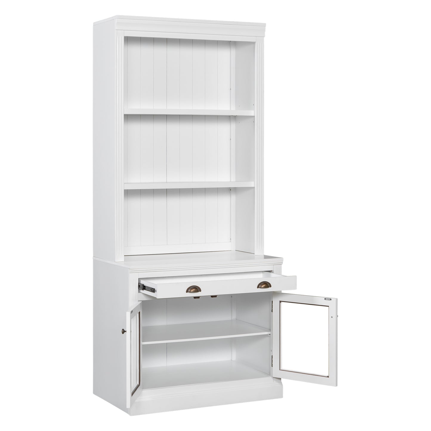 83.4'Tall Bookshelf, Modern Bookcase with 2 Glass Doors and 1 Drawer,Storage Bookcase with Open Shelves for Living Room,Home Office,White
