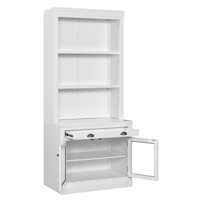 83.4'Tall Bookshelf, Modern Bookcase with 2 Glass Doors and 1 Drawer,Storage Bookcase with Open Shelves for Living Room,Home Office,White