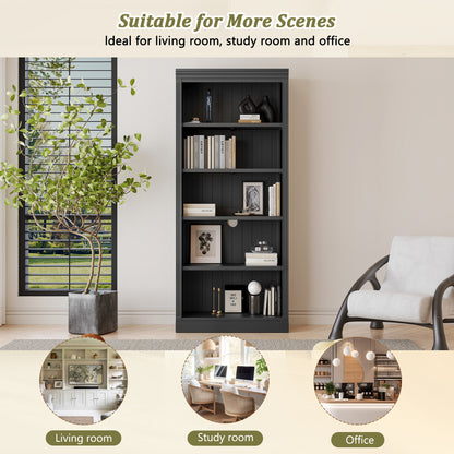 83' Tall Wood Bookcase Suite with light strip ,5-Tier Home Decor Bookcase Suite with Adjustable Shelves,Storage Organizer,Free Standing Storage Shelves Suite for Living Room,Home Office,Black