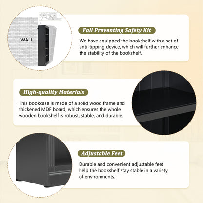 83' Tall Wood Bookcase Suite with light strip ,5-Tier Home Decor Bookcase Suite with Adjustable Shelves,Storage Organizer,Free Standing Storage Shelves Suite for Living Room,Home Office,Black