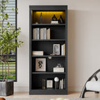 83' Tall Wood Bookcase Suite with light strip ,5-Tier Home Decor Bookcase Suite with Adjustable Shelves,Storage Organizer,Free Standing Storage Shelves Suite for Living Room,Home Office,Black