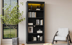 83' Tall Wood Bookcase Suite with light strip ,5-Tier Home Decor Bookcase Suite with Adjustable Shelves,Storage Organizer,Free Standing Storage Shelves Suite for Living Room,Home Office,Black