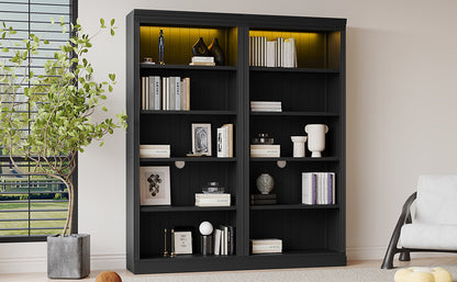 83' Tall Wood Bookcase Suite with light strip ,5-Tier Home Decor Bookcase Suite with Adjustable Shelves,Storage Organizer,Free Standing Storage Shelves Suite for Living Room,Home Office,Black