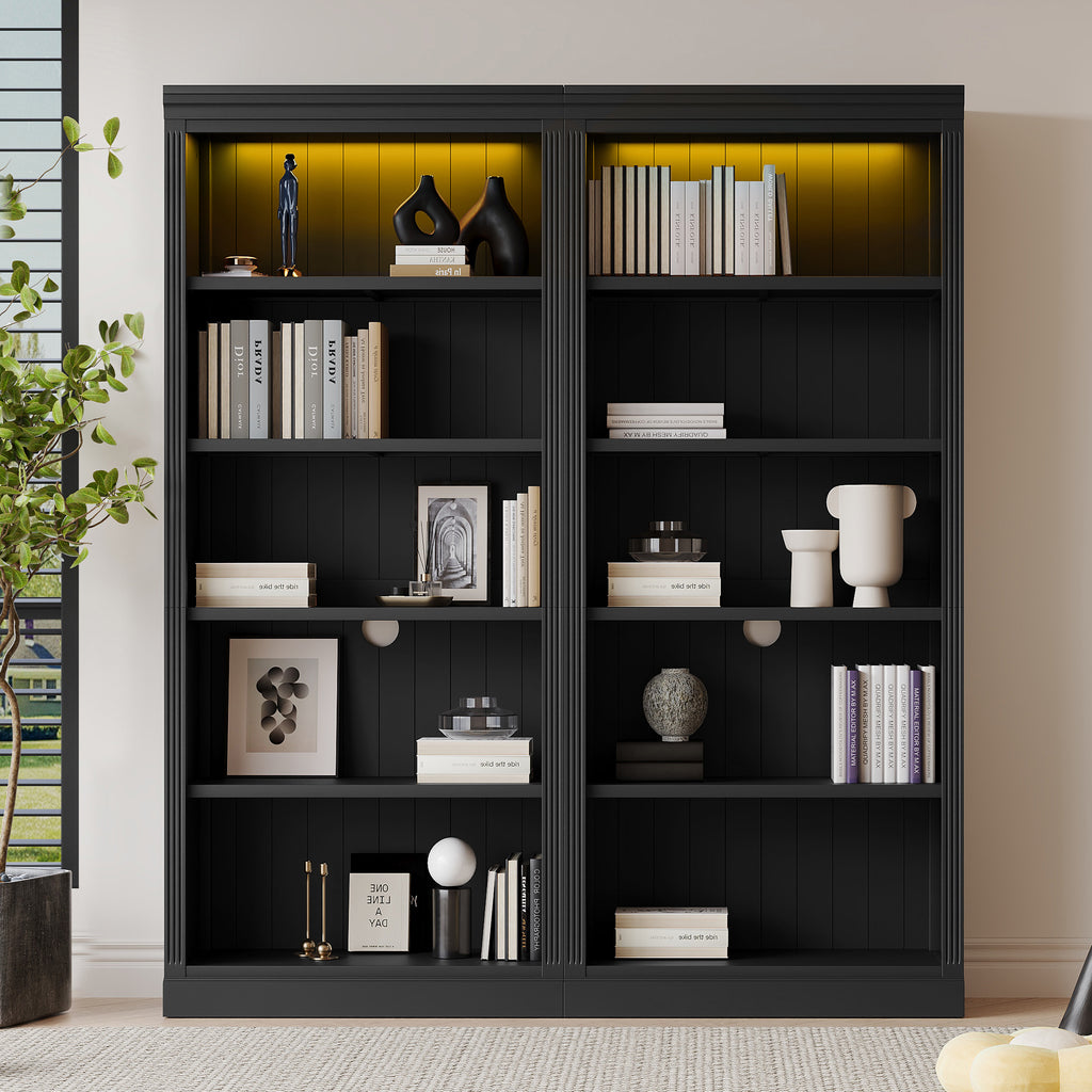 83' Tall Wood Bookcase Suite with light strip ,5-Tier Home Decor Bookcase Suite with Adjustable Shelves,Storage Organizer,Free Standing Storage Shelves Suite for Living Room,Home Office,Black