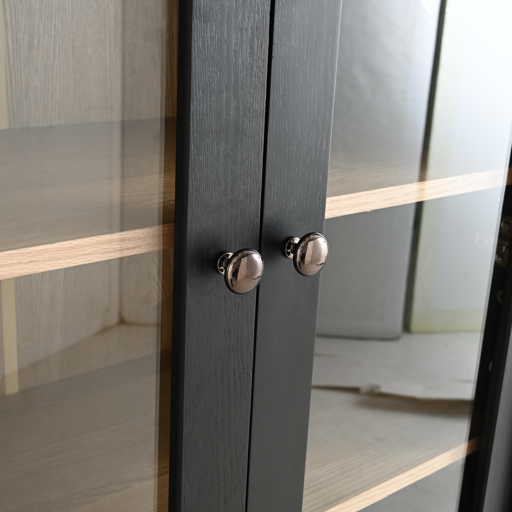 73.25'' Tall Vintage Display Cabinet with Double Glass Doors, Traditional Style China Cabinet Curio Cabinet for Collectibles for Hallways Living Room, Kitchen, Home, Studio or Workspace - Black - Groovy Boardz