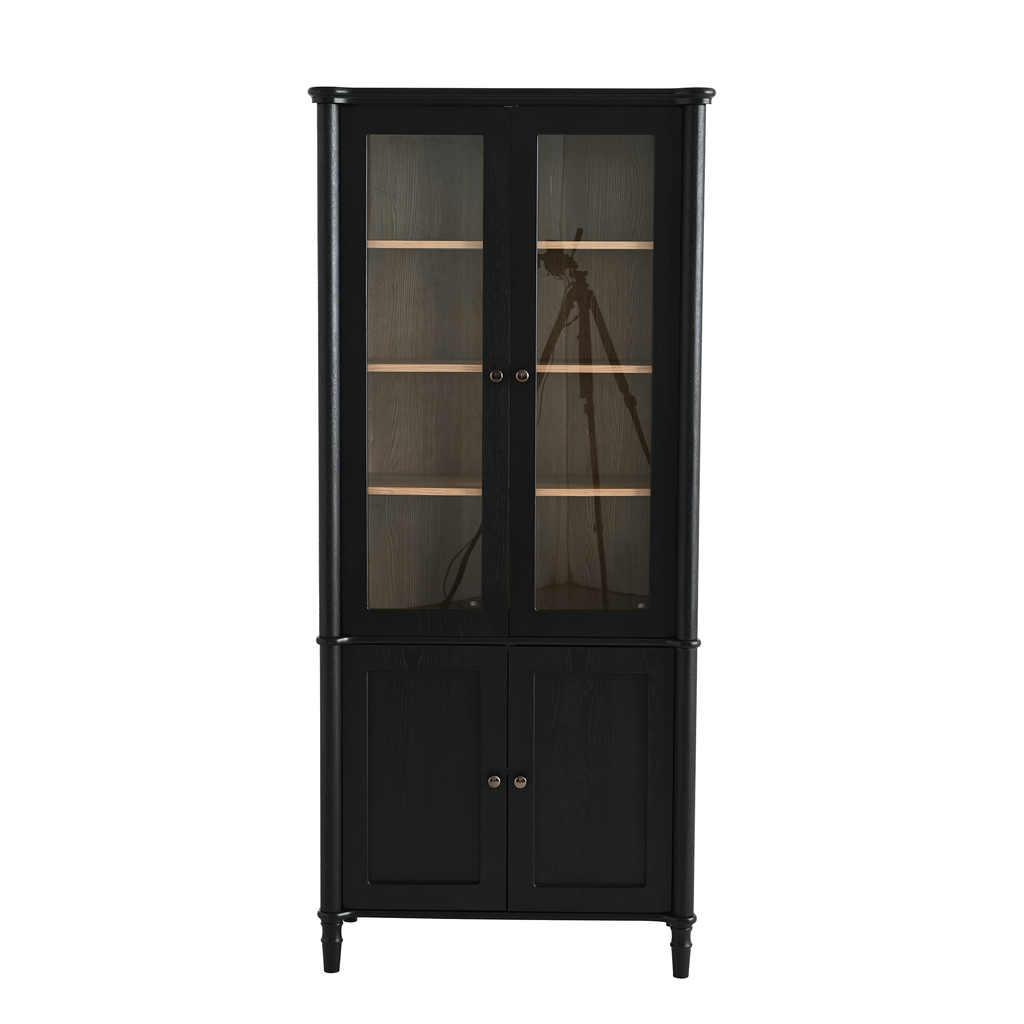 73.25'' Tall Vintage Display Cabinet with Double Glass Doors, Traditional Style China Cabinet Curio Cabinet for Collectibles for Hallways Living Room, Kitchen, Home, Studio or Workspace - Black - Groovy Boardz