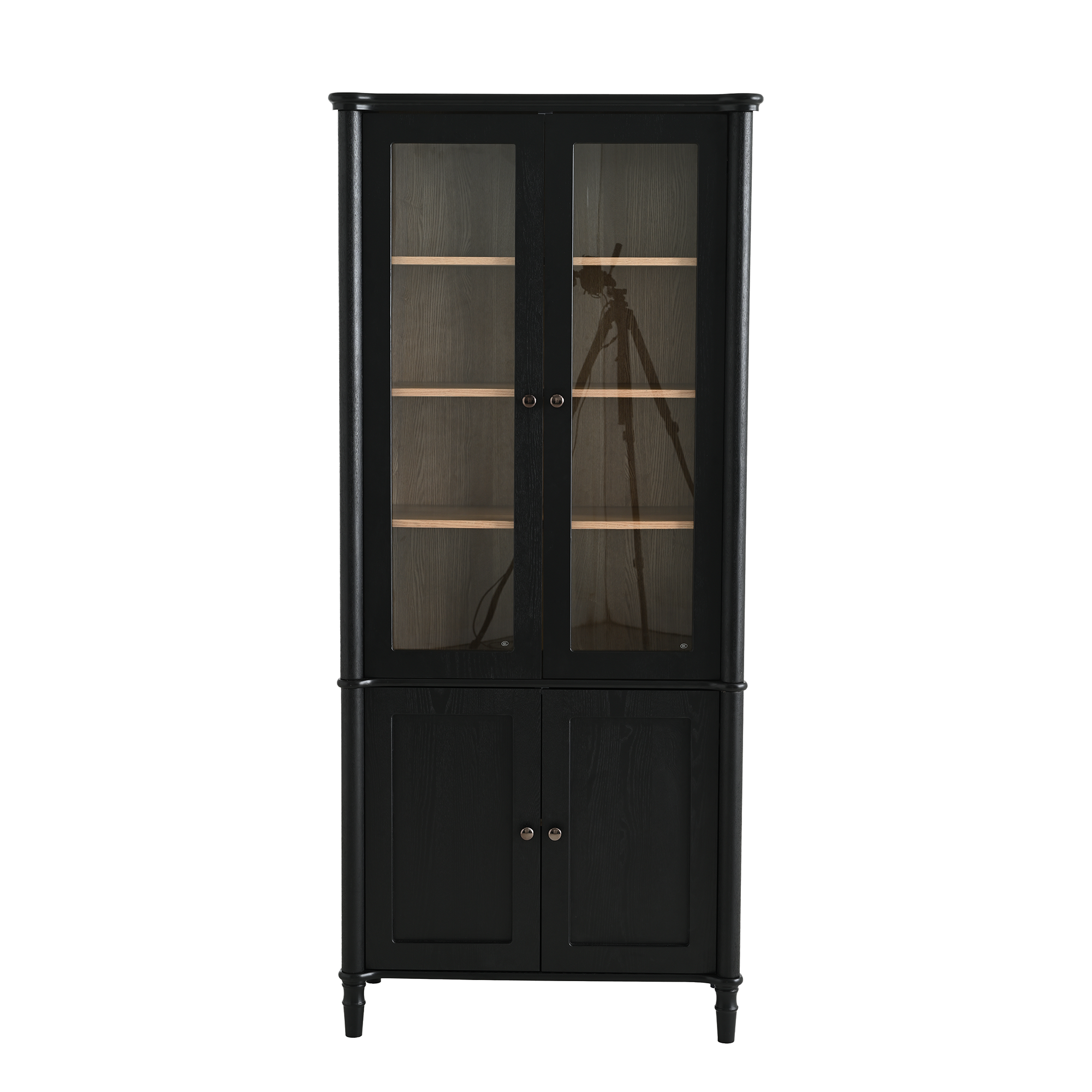 73.25'' Tall Vintage Display Cabinet with Double Glass Doors, Traditional Style China Cabinet Curio Cabinet for Collectibles for Hallways Living Room, Kitchen, Home, Studio or Workspace - Black - Groovy Boardz