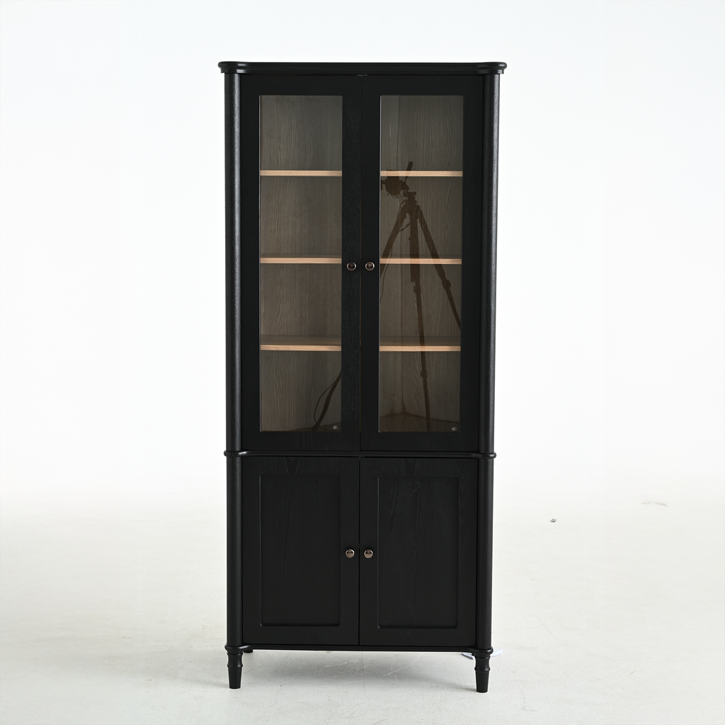 73.25'' Tall Vintage Display Cabinet with Double Glass Doors, Traditional Style China Cabinet Curio Cabinet for Collectibles for Hallways Living Room, Kitchen, Home, Studio or Workspace - Black - Groovy Boardz