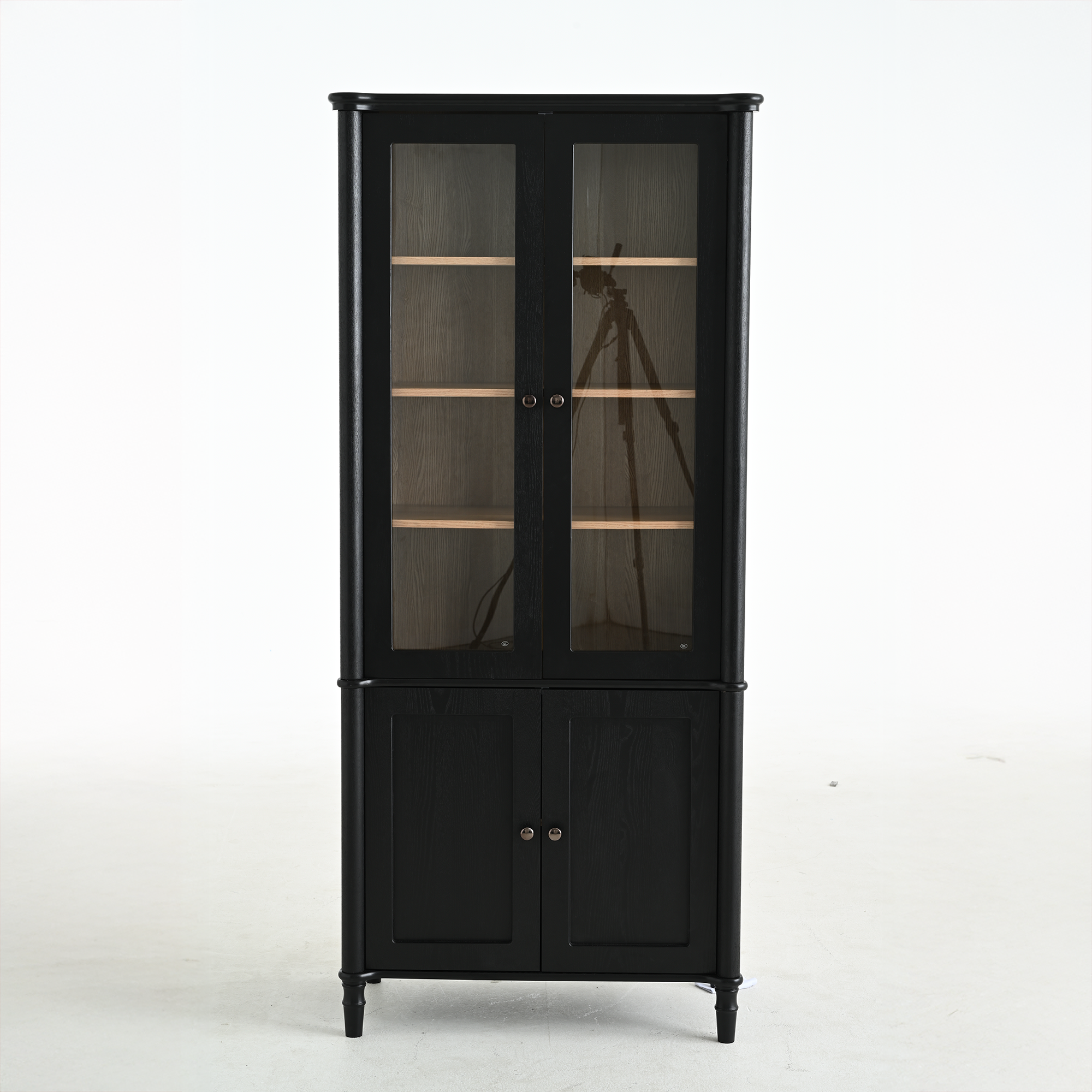 73.25'' Tall Vintage Display Cabinet with Double Glass Doors, Traditional Style China Cabinet Curio Cabinet for Collectibles for Hallways Living Room, Kitchen, Home, Studio or Workspace - Black - Groovy Boardz