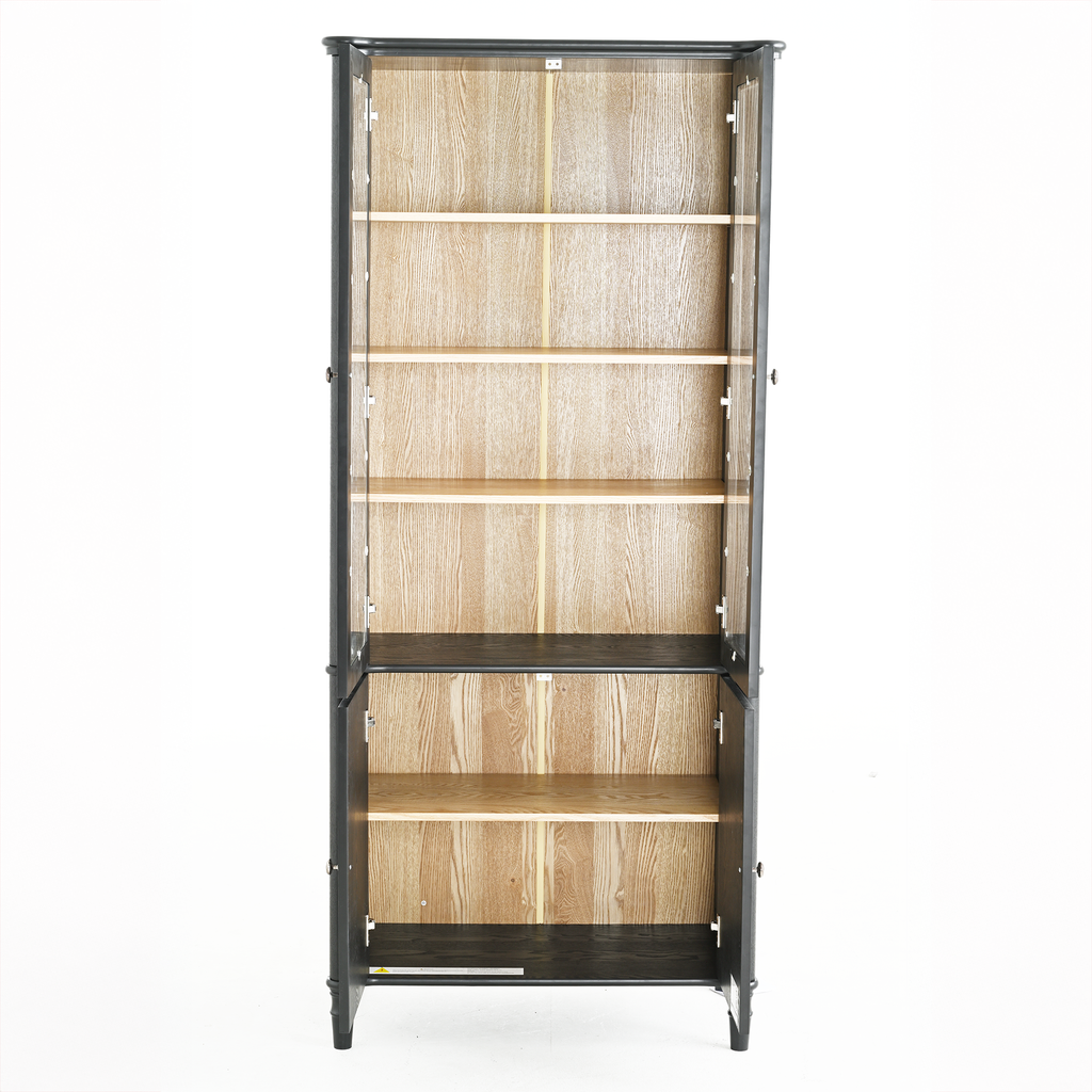 73.25'' Tall Vintage Display Cabinet with Double Glass Doors, Traditional Style China Cabinet Curio Cabinet for Collectibles for Hallways Living Room, Kitchen, Home, Studio or Workspace - Black - Groovy Boardz